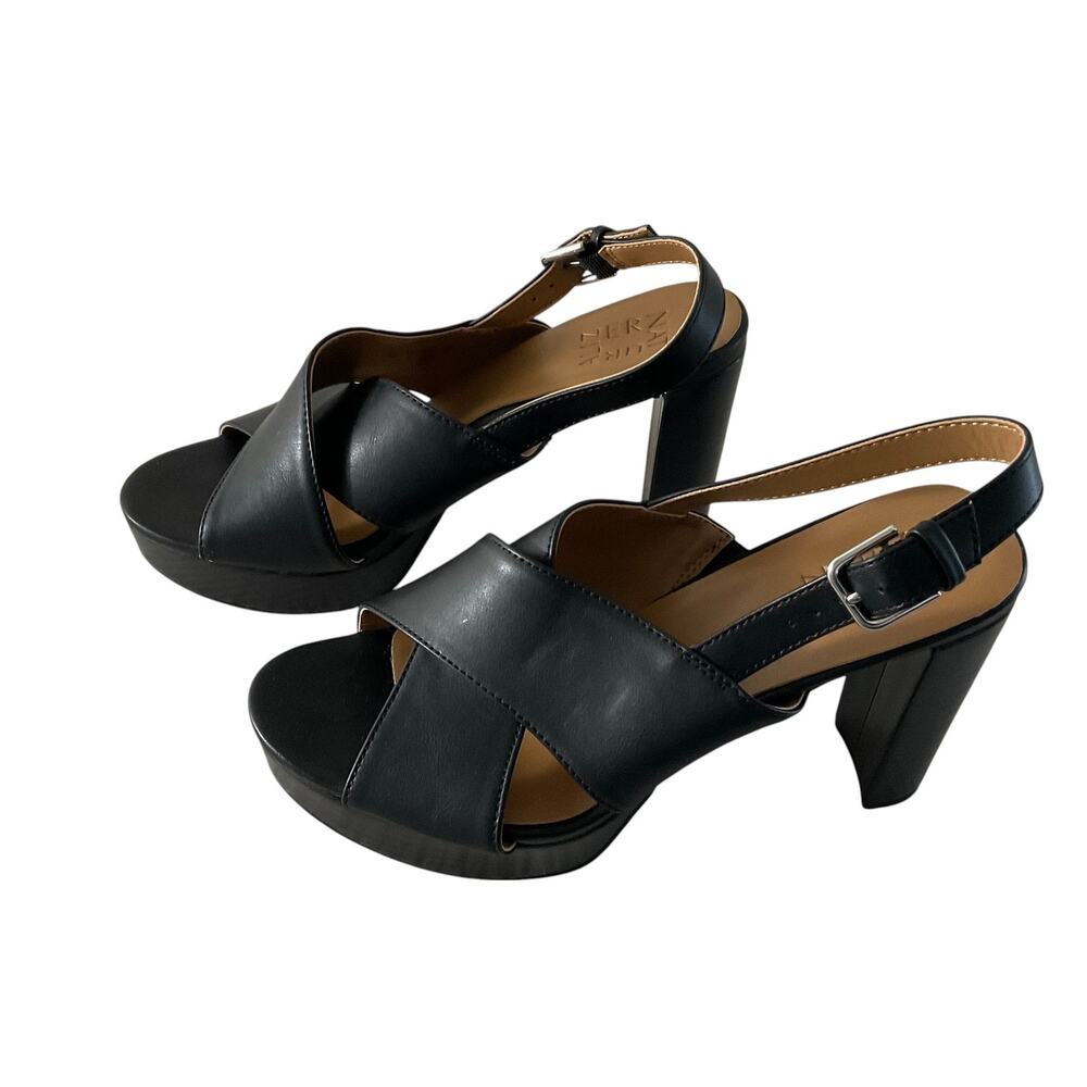 Naturalizer Black Leather Crossover Slingback Heels